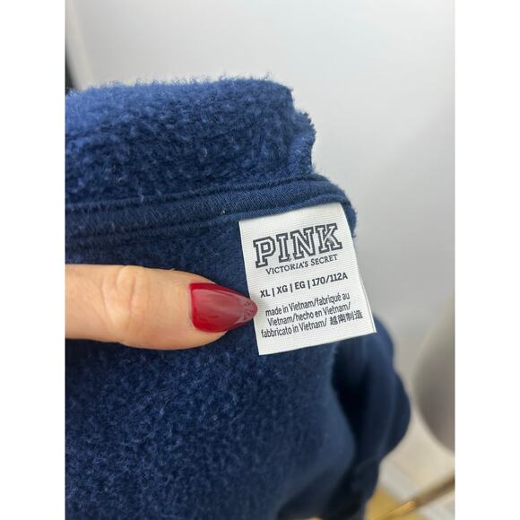 Victoria's Secret PINK Campus Bling Full Zip Glitter Hoodie Navy Blue Sz XL - Picture 4 of 6